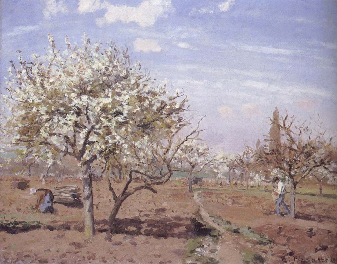 Camille Pissarro Flowering frukttradgard Louveciennes